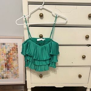 Astr Tiered Pleated Ruffle Camisole - Teal Green